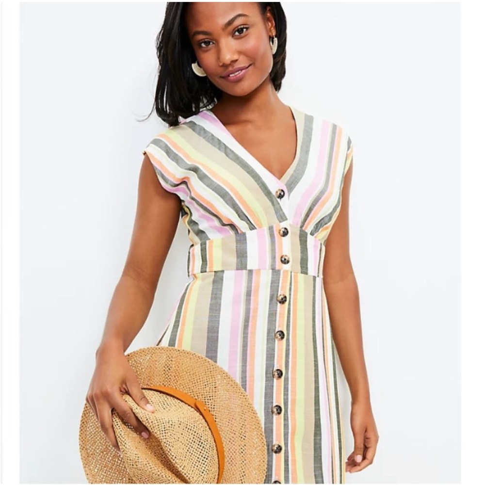 LOFT Flattering Multicolor Striped Midi Dress 4P - Picture 4 of 9